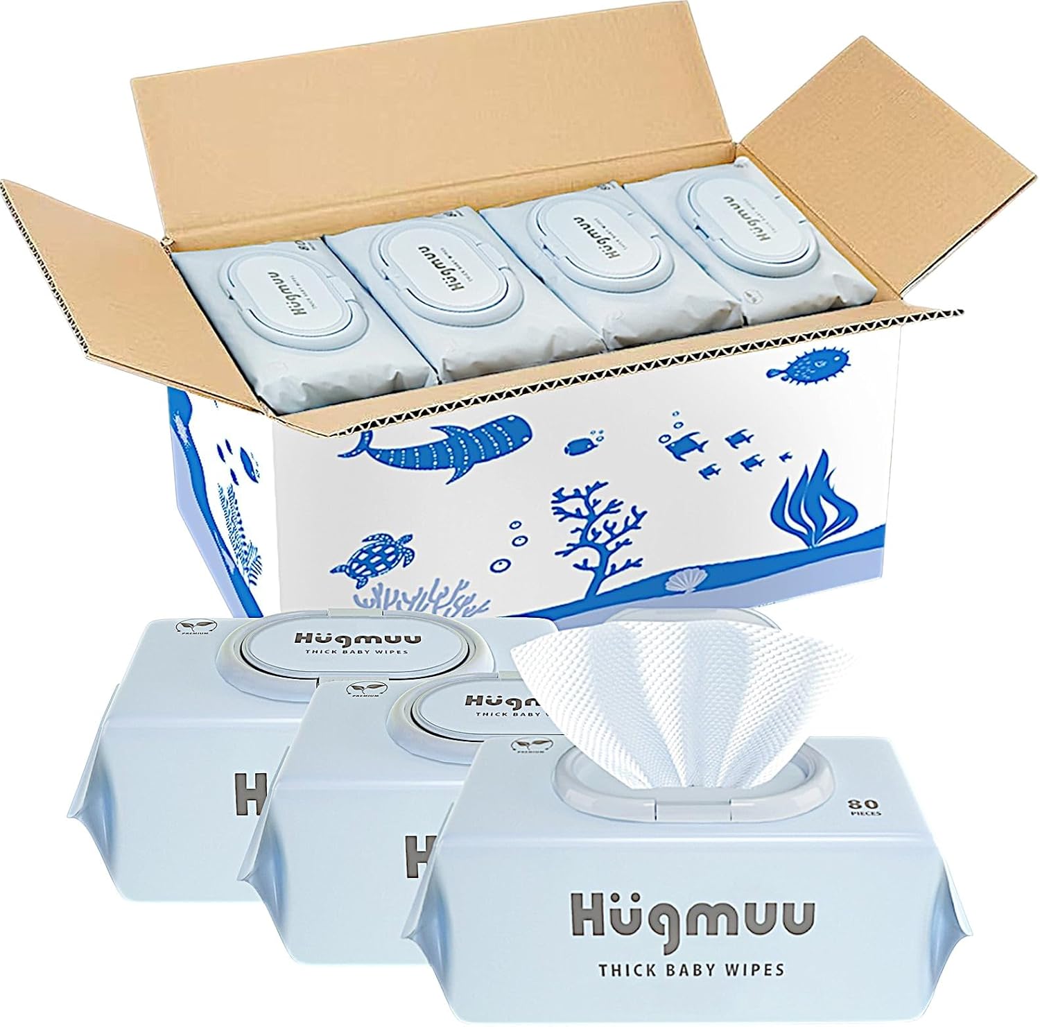 Hugmuu (ハグムー) おしりふき 厚手 (80枚×12個) おしり拭き 大判 蓋