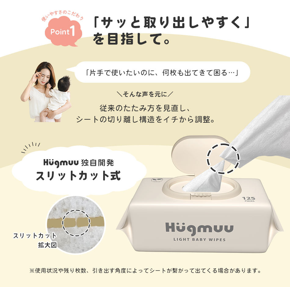 Hugmuu (ハグムー) おしりふき やわらか薄手タイプ 水分たっぷり 無添加 手口 蓋付き ウェットティッシュ 大容量 1500枚(125枚×12個セット)