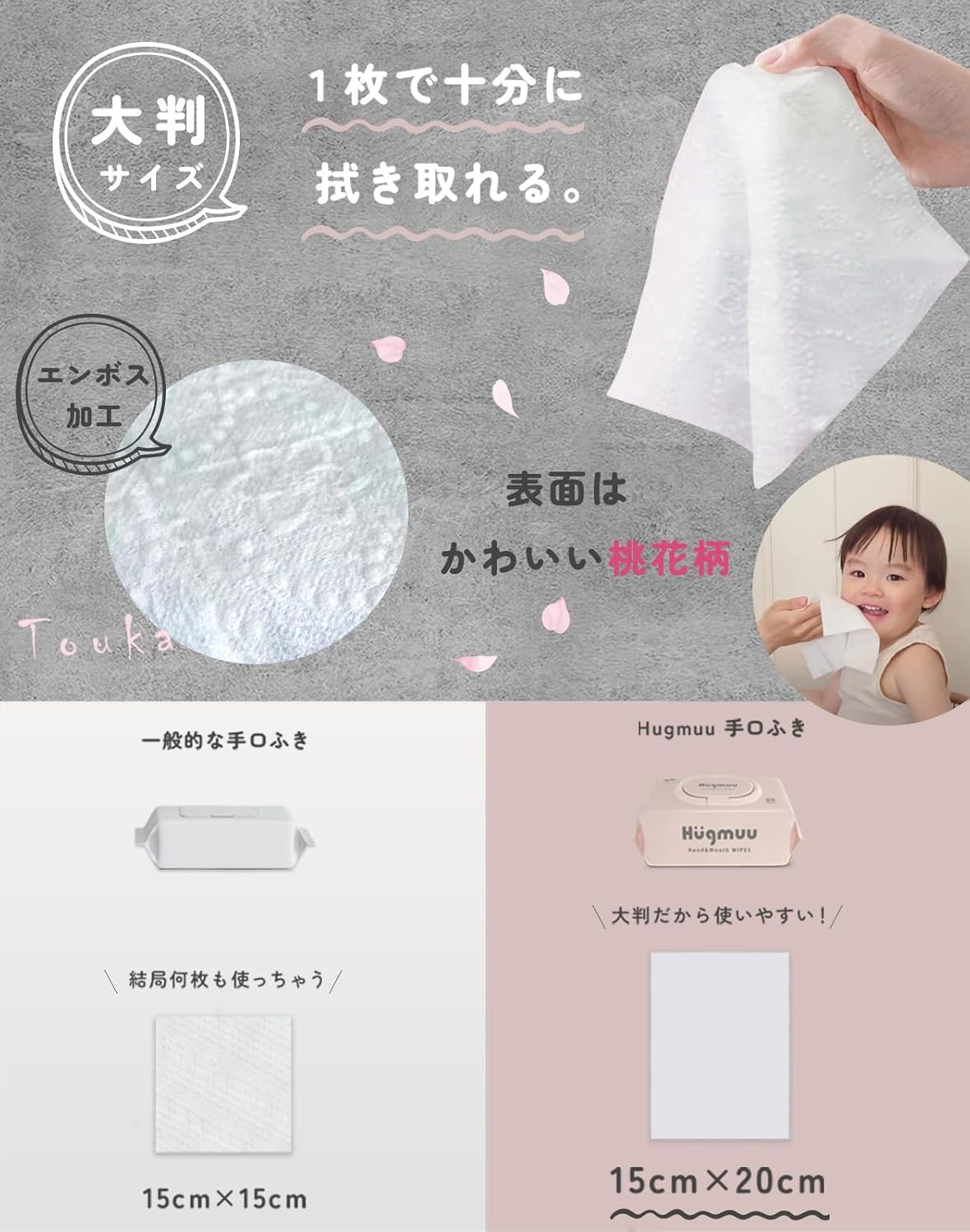 手口ふき 厚手 無添加 肌にやさしい 大判 蓋付き 80枚入り×12個