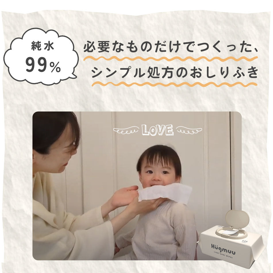 Hugmuu (ハグムー) おしりふき やわらか薄手タイプ 水分たっぷり 無添加 手口 蓋付き ウェットティッシュ 大容量 1500枚(125枚×12個セット)