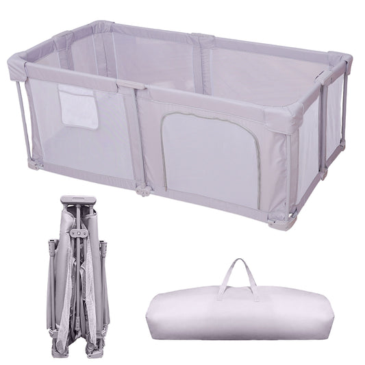 Hugmuu (ハグムー) ベビーサークル 折りたたみ メッシュ ベビーフェンス 軽量 折畳み サークル プレイヤード 組立簡単 大きめ 持ち運び 長方形 コンパクト